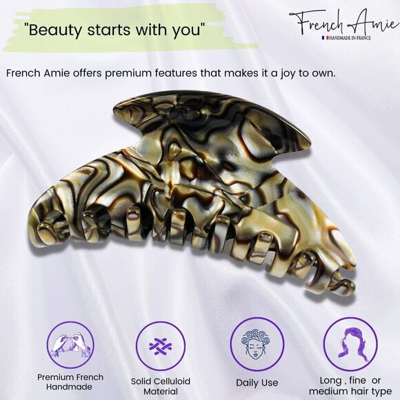 Handmade Celluloid Hair Claw Clip Grey Silver Durable Glitter for Thick Hair main image 4